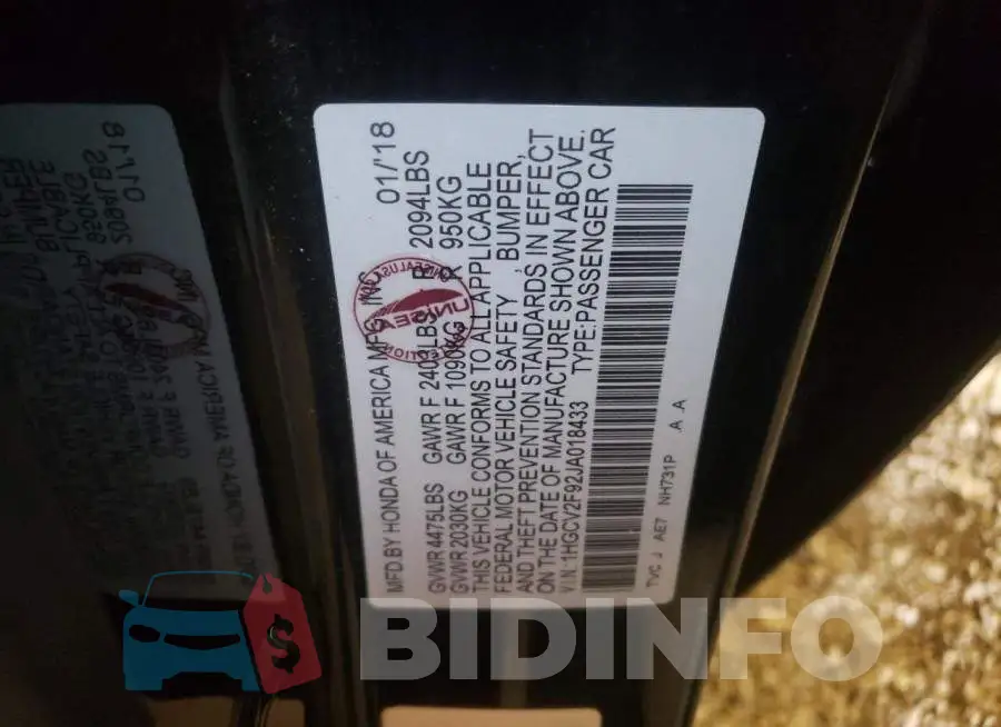 1HGCV2F92JA018433 Photo# 10