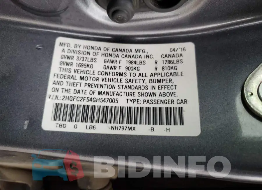 2HGFC2F54GH547005 Photo# 10