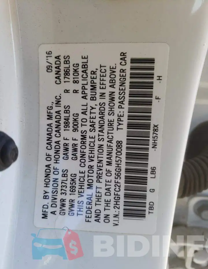 2HGFC2F56GH570088 Photo# 10