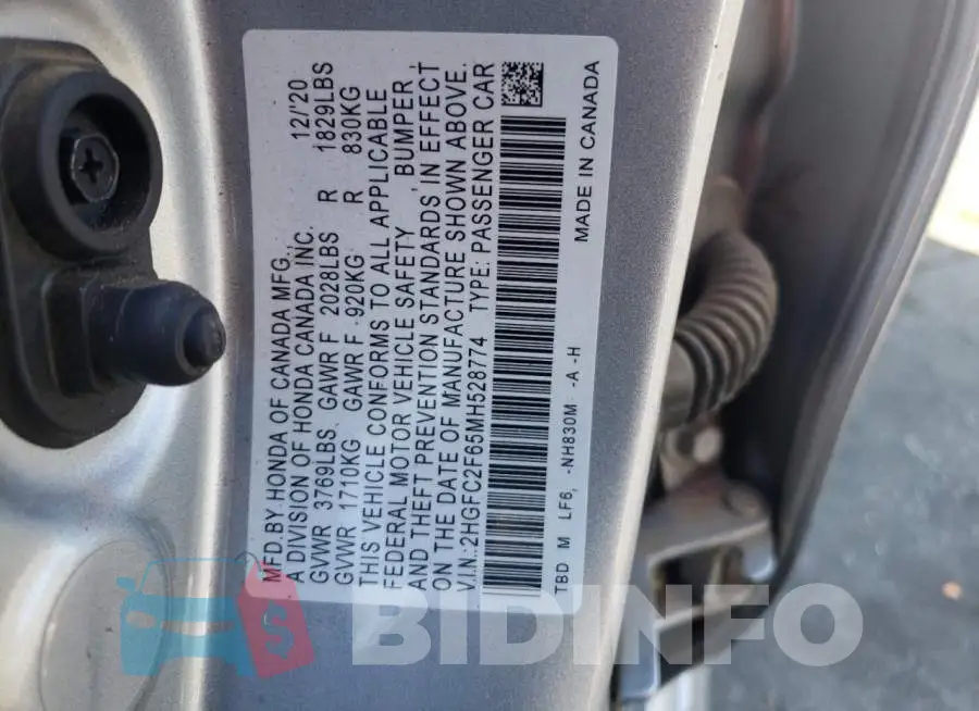 2HGFC2F65MH528774 Photo# 10