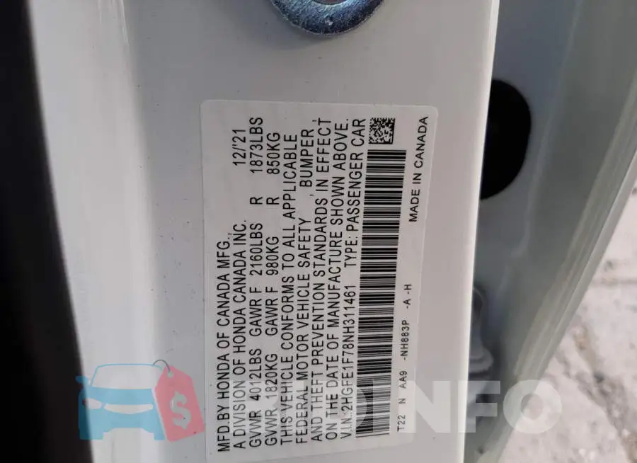 2HGFE1F78NH311461 Photo# 10