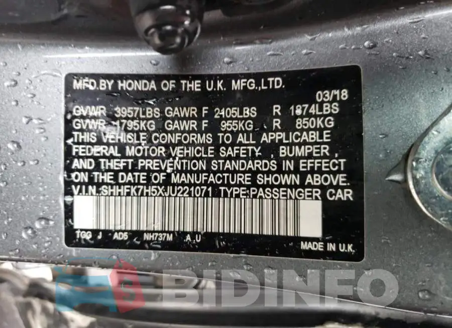 SHHFK7H5XJU221071 Photo# 10