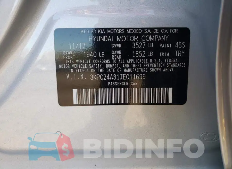 3KPC24A31JE011699 Photo# 10