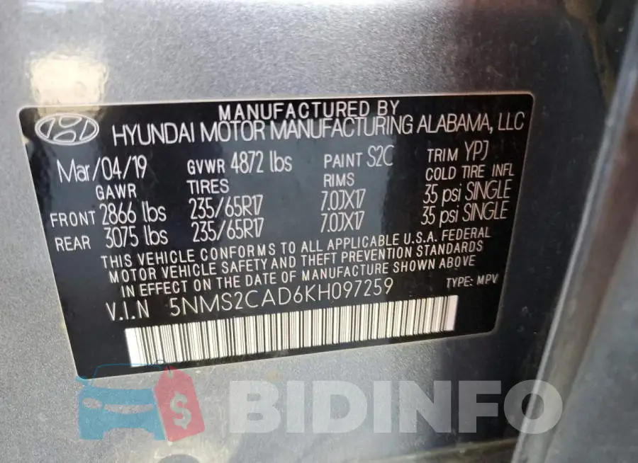 5NMS2CAD6KH097259 Photo# 10