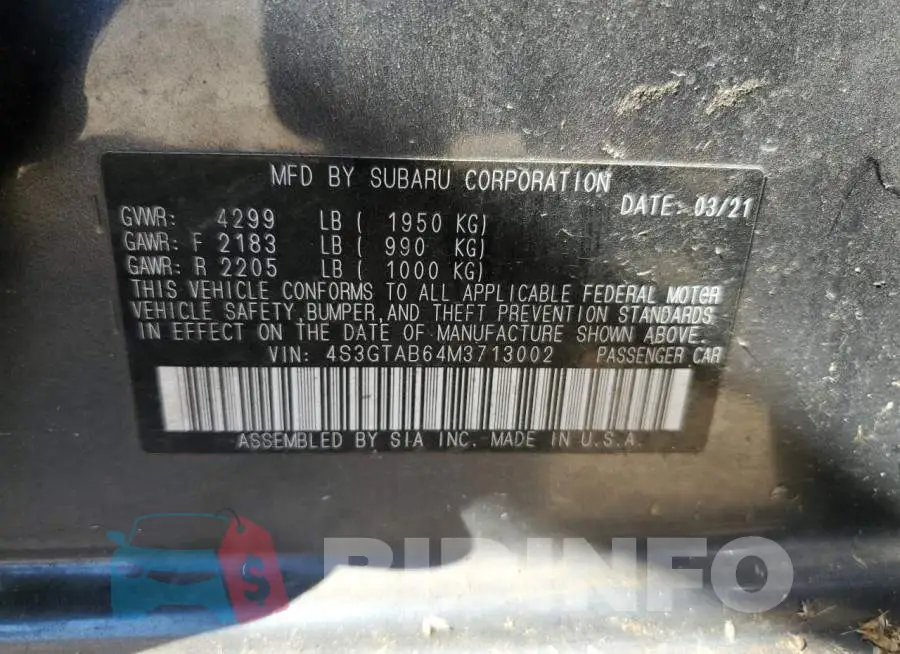 4S3GTAB64M3713002 Photo# 10