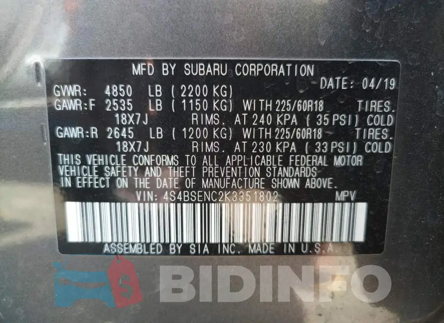 4S4BSENC2K3351802 Photo# 10