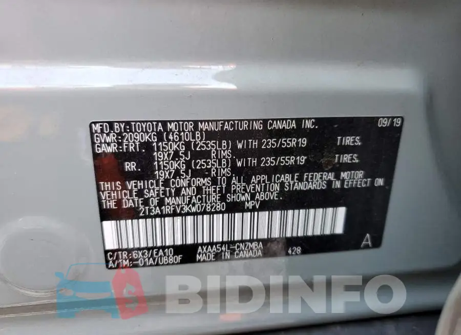 2T3A1RFV3KW078280 Photo# 10