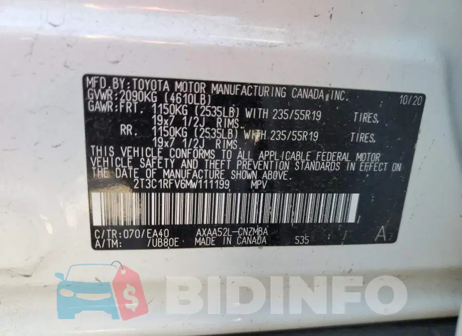 2T3C1RFV6MW111199 Photo# 10