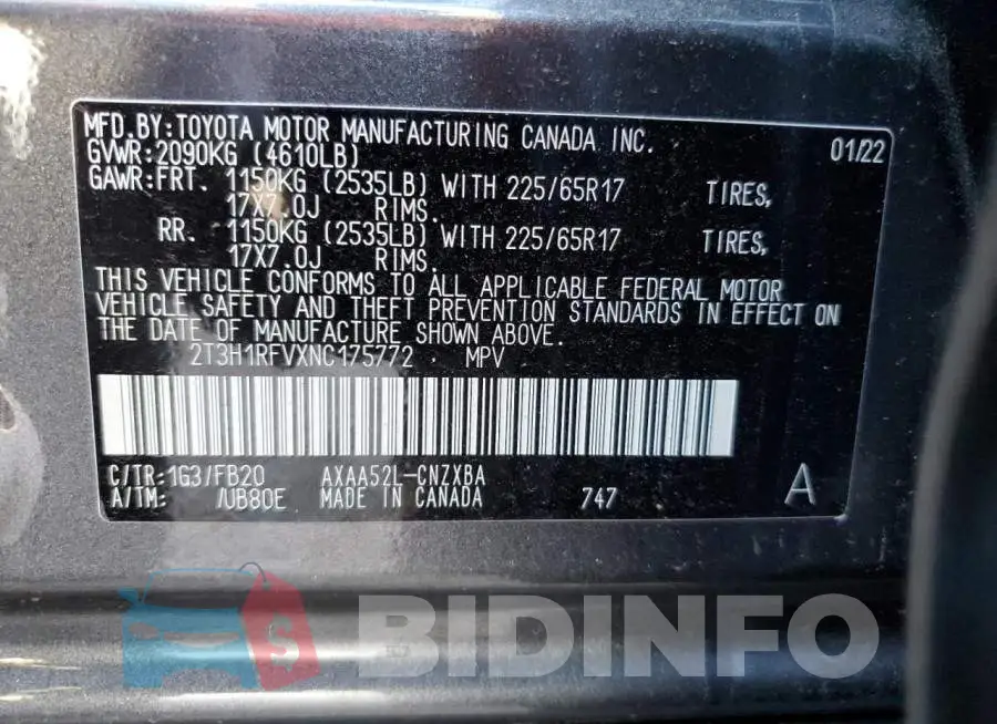 2T3H1RFVXNC175772 Photo# 10