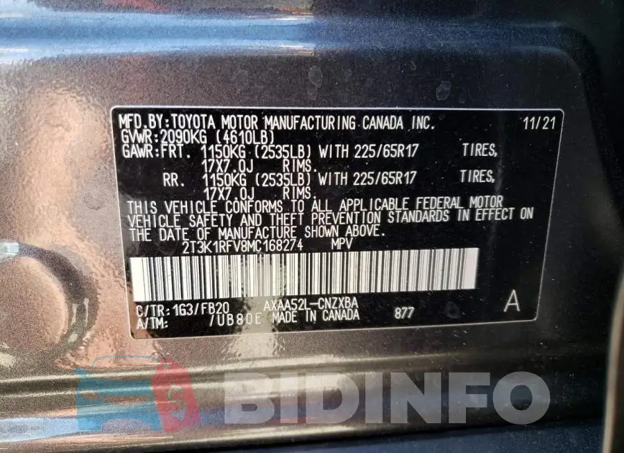 2T3K1RFV8MC168274 Photo# 10