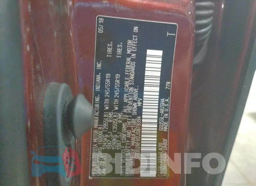 5TDDZRFH2JS879394 Photo# 10