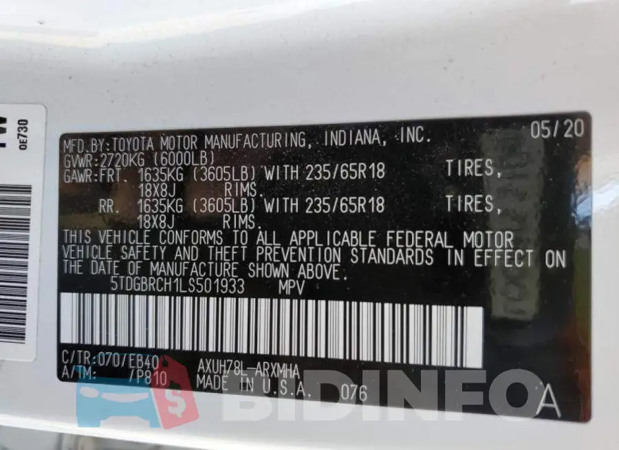 5TDGBRCH1LS501933 Photo# 10