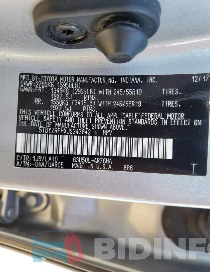5TDYZRFHXJS243842 Photo# 10