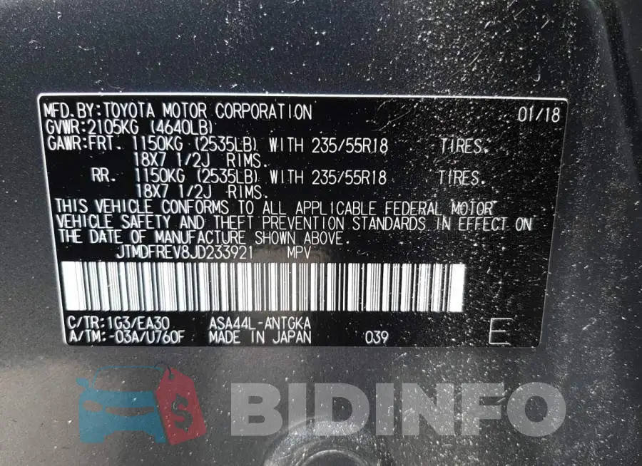 JTMDFREV8JD233921 Photo# 10