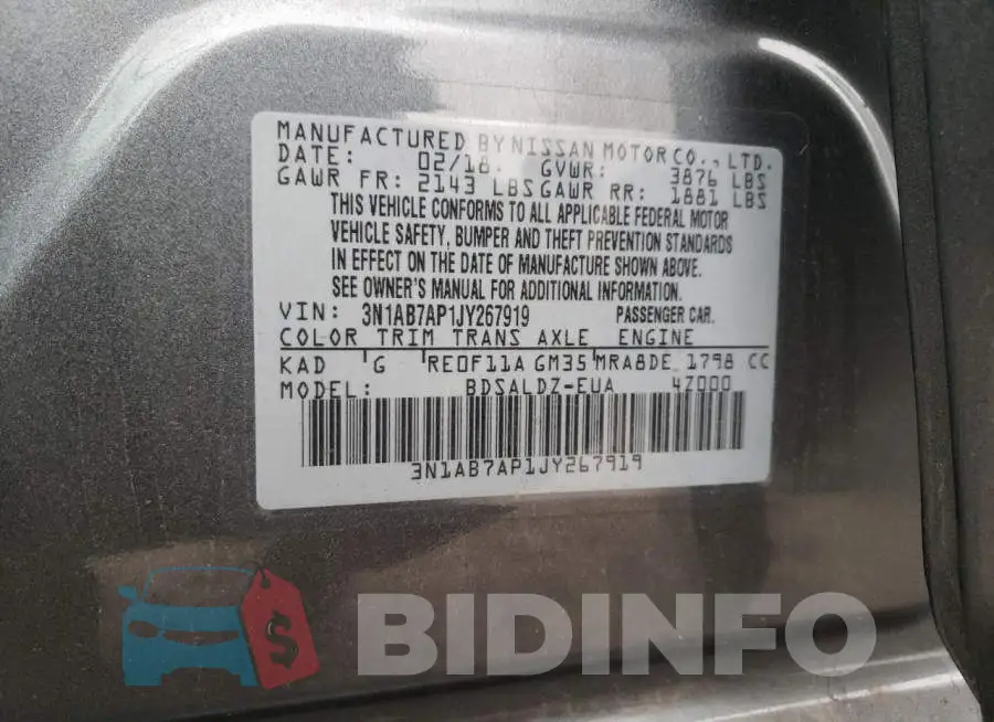 3N1AB7AP1JY267919 Photo# 13
