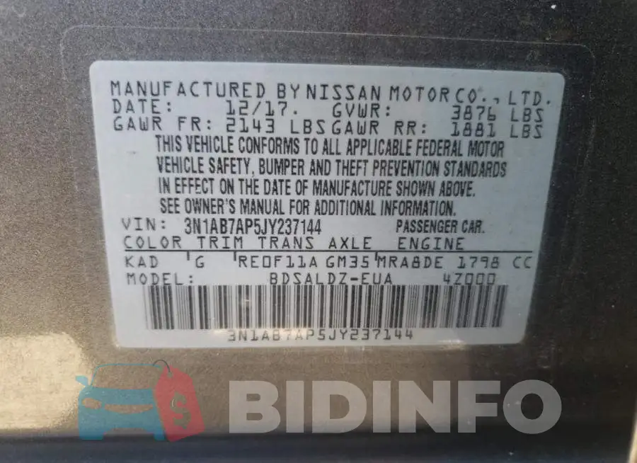 3N1AB7AP5JY237144 Photo# 10