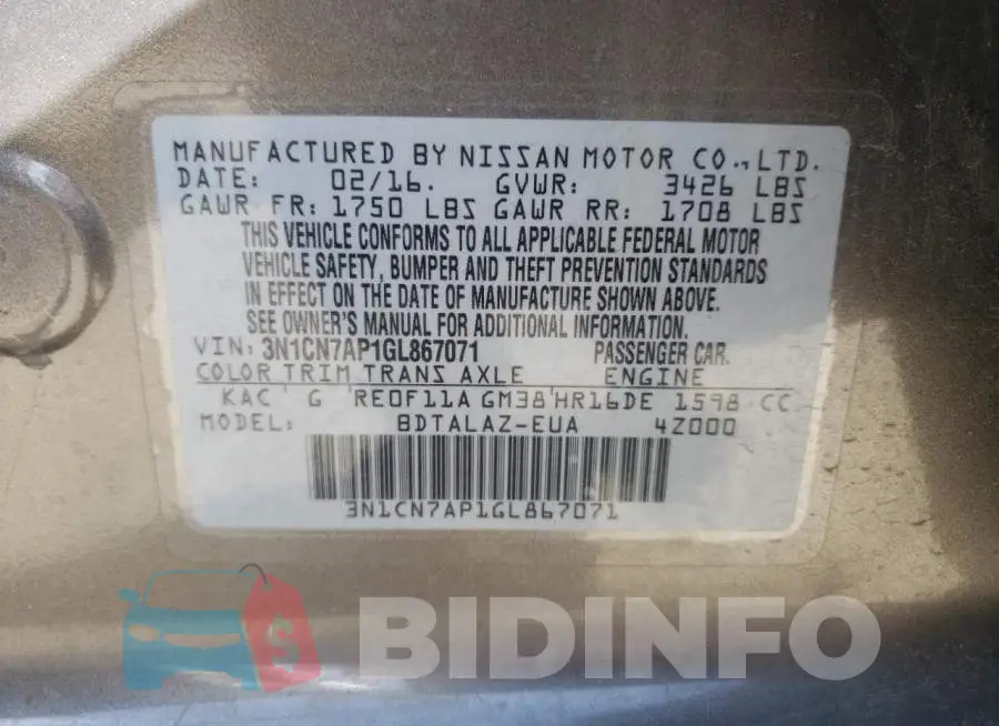 3N1CN7AP1GL867071 Photo# 12