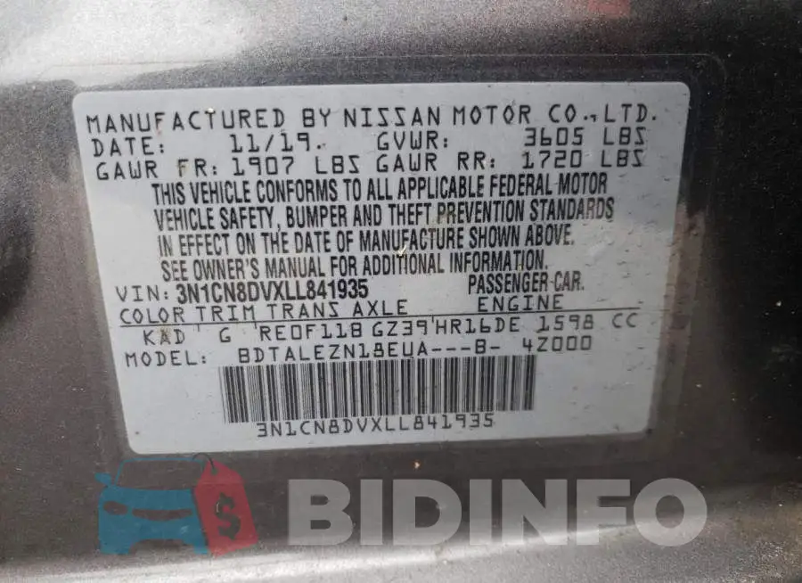 3N1CN8DVXLL841935 Photo# 10