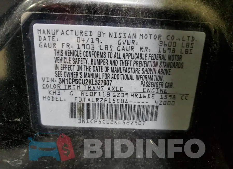 3N1CP5CU2KL527907 Photo# 10
