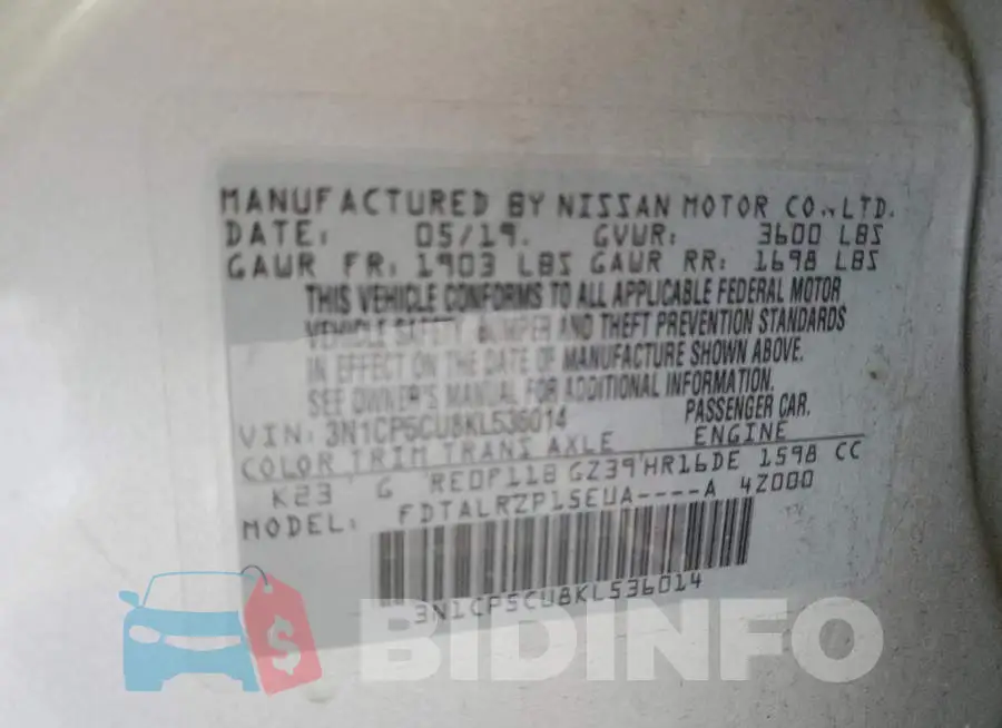 3N1CP5CU8KL536014 Photo# 10