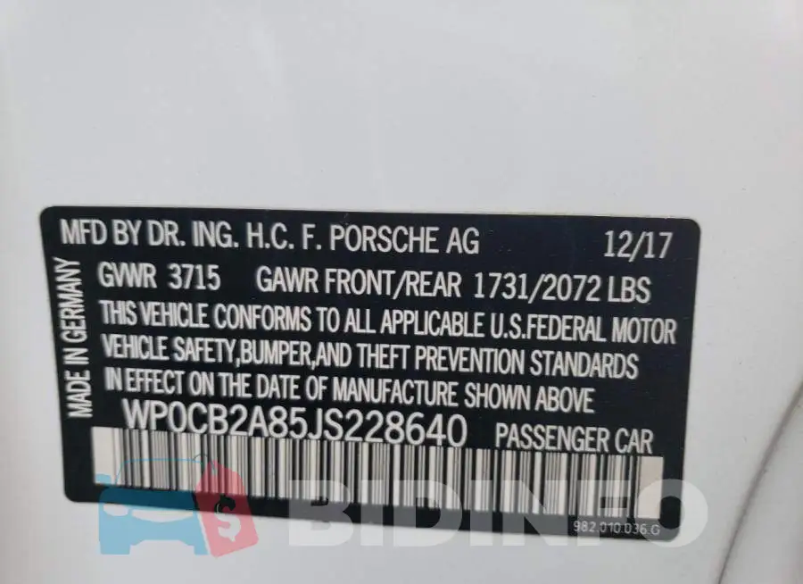 WP0CB2A85JS228640 Photo# 10