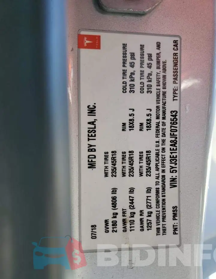 5YJ3E1EA8JF076543 Photo# 10