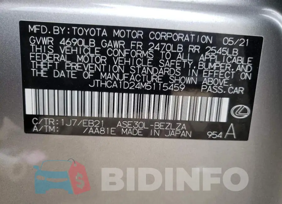 JTHCA1D24M5115459 Photo# 10