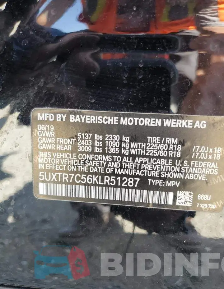 5UXTR7C56KLR51287 Photo# 10