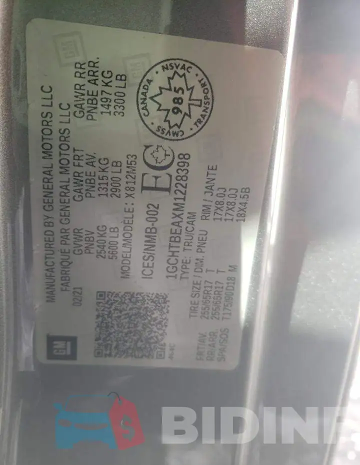 1GCHTBEAXM1228398 Photo# 10