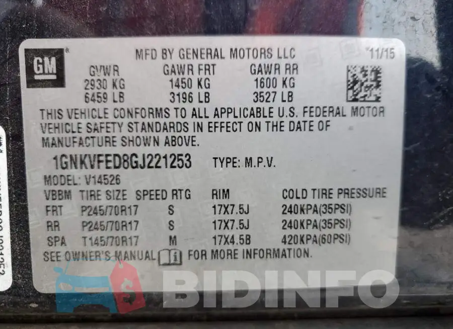 1GNKVFED8GJ221253 Photo# 10