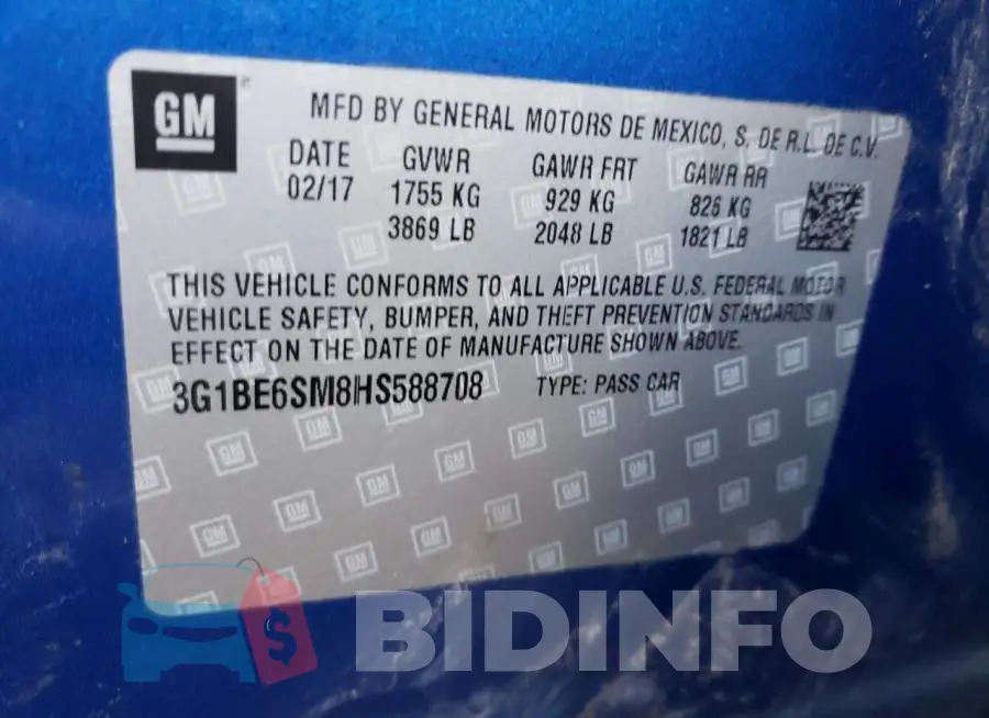 3G1BE6SM8HS588708 Photo# 10