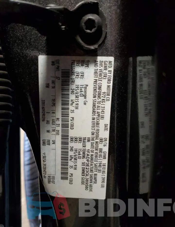 1FADP3E23GL389580 Photo# 10