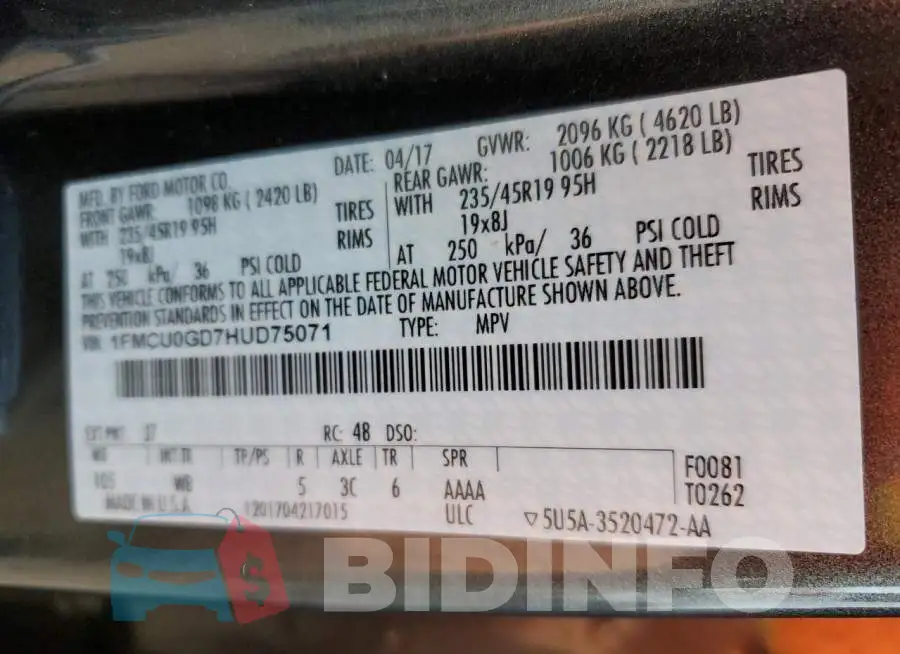 1FMCU0GD7HUD75071 Photo# 10