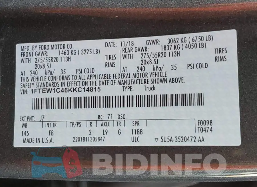1FTEW1C46KKC14815 Photo# 12
