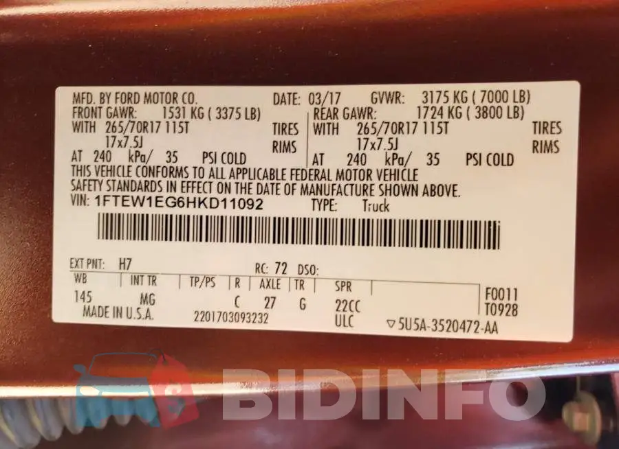 1FTEW1EG6HKD11092 Photo# 10