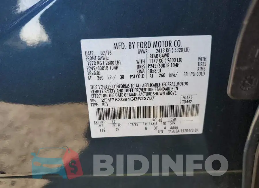 2FMPK3G91GBB22787 Photo# 10