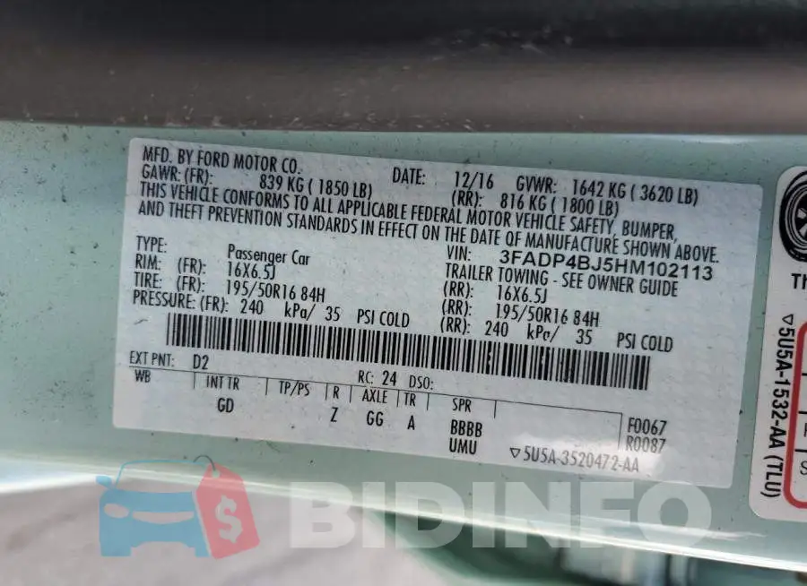 3FADP4BJ5HM102113 Photo# 10