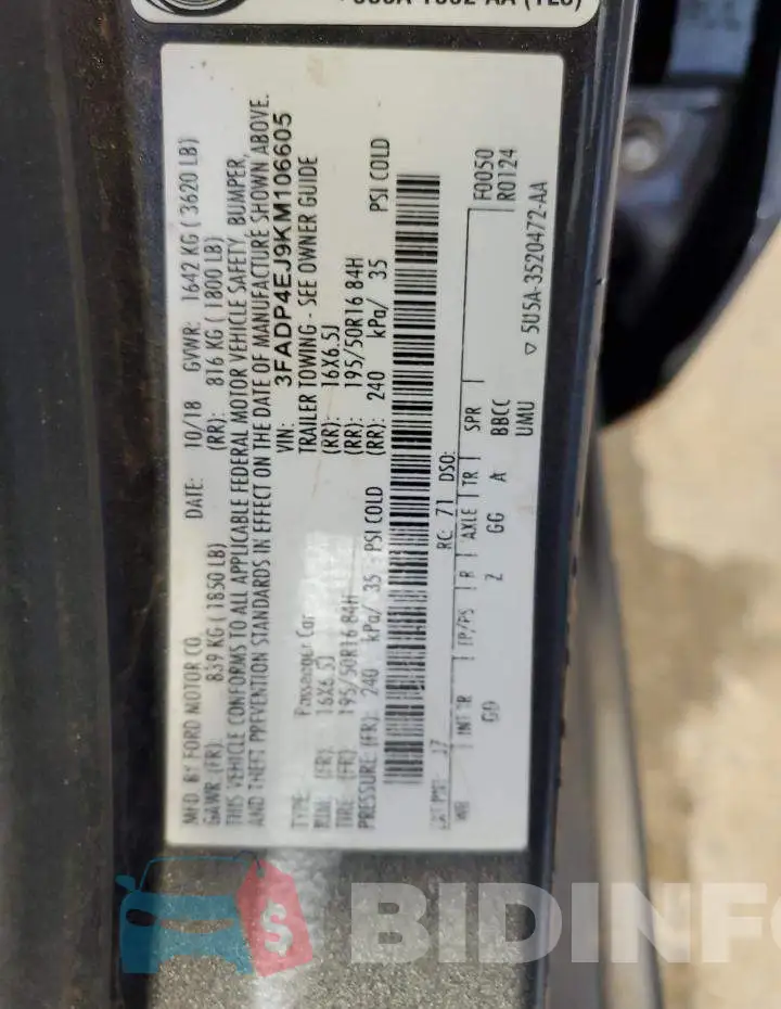 3FADP4EJ9KM106605 Photo# 10