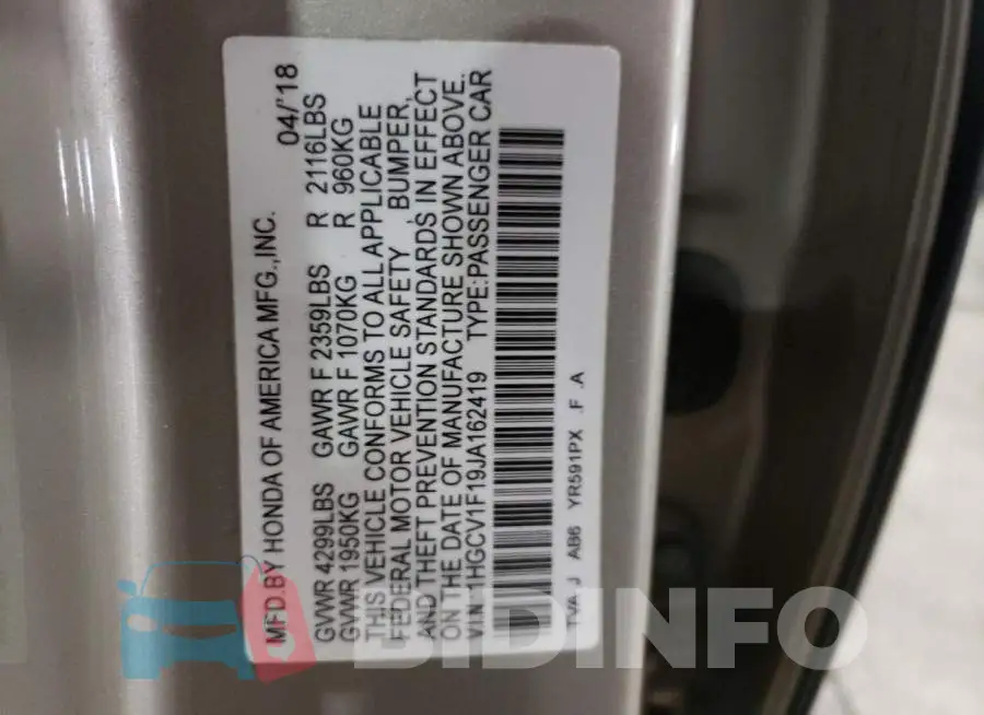 1HGCV1F19JA162419 Photo# 10