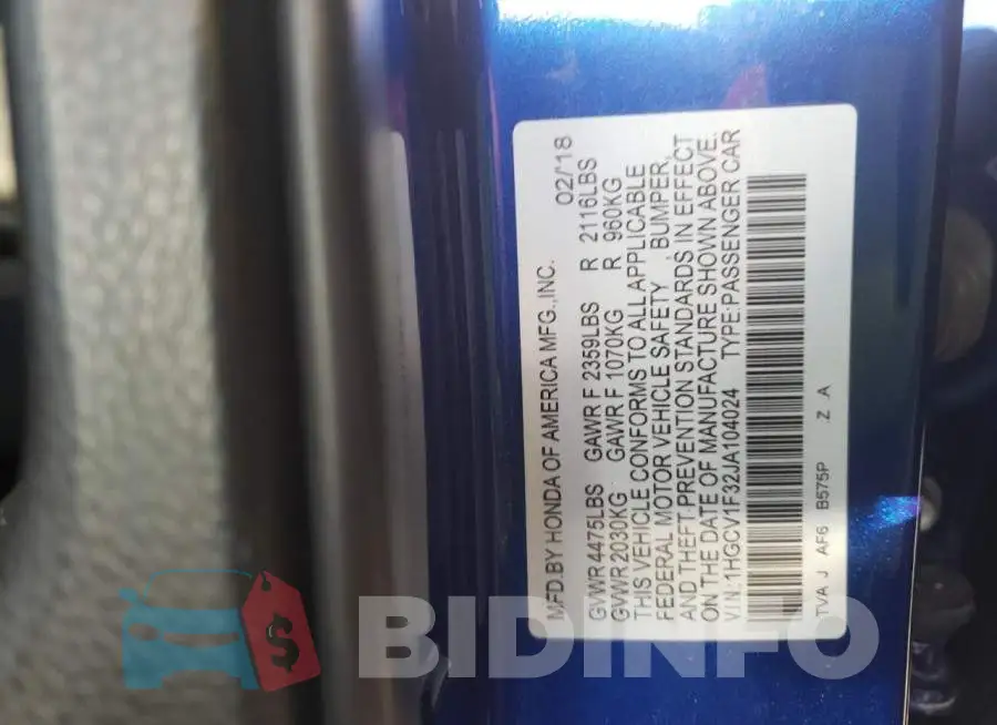 1HGCV1F32JA104024 Photo# 12