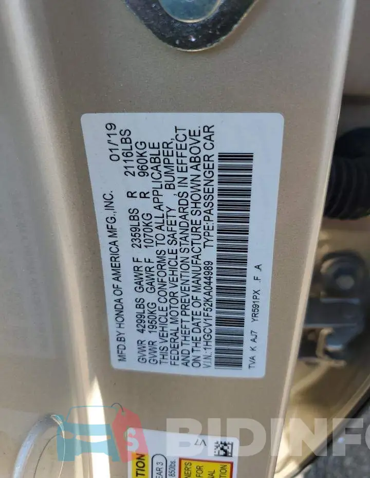 1HGCV1F52KA044989 Photo# 10