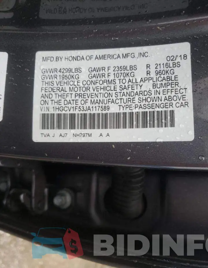 1HGCV1F53JA117589 Photo# 10