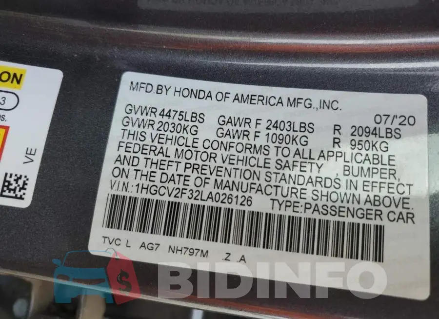 1HGCV2F32LA026126 Photo# 10