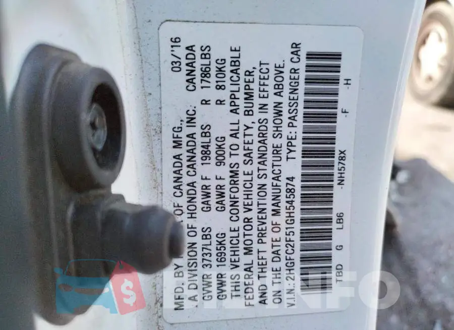 2HGFC2F51GH545874 Photo# 10