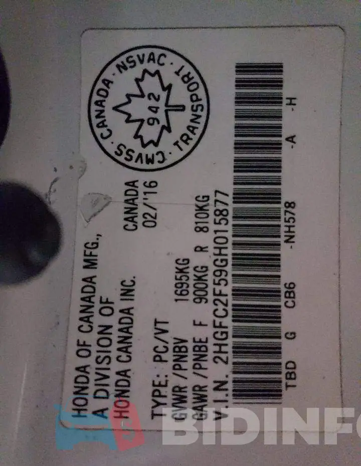 2HGFC2F59GH015877 Photo# 10