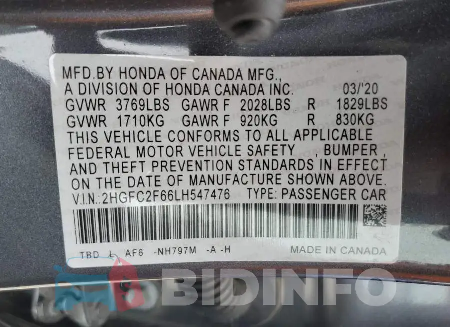 2HGFC2F66LH547476 Photo# 10