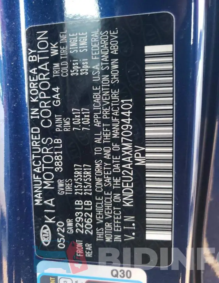 KNDEU2AAXM7094401 Photo# 10