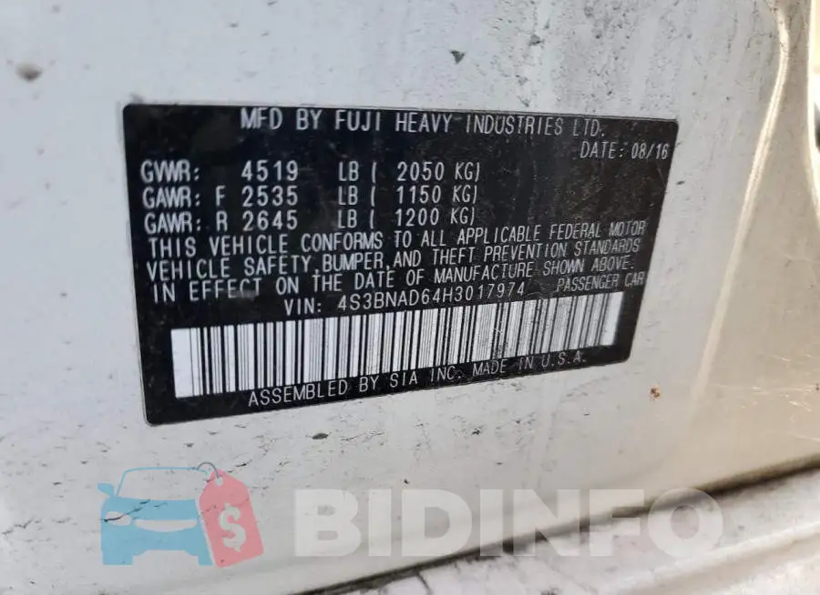 4S3BNAD64H3017974 Photo# 10