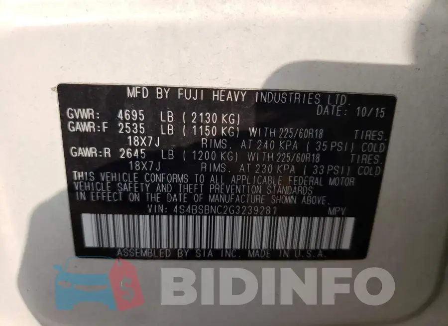 4S4BSBNC2G3239281 Photo# 10