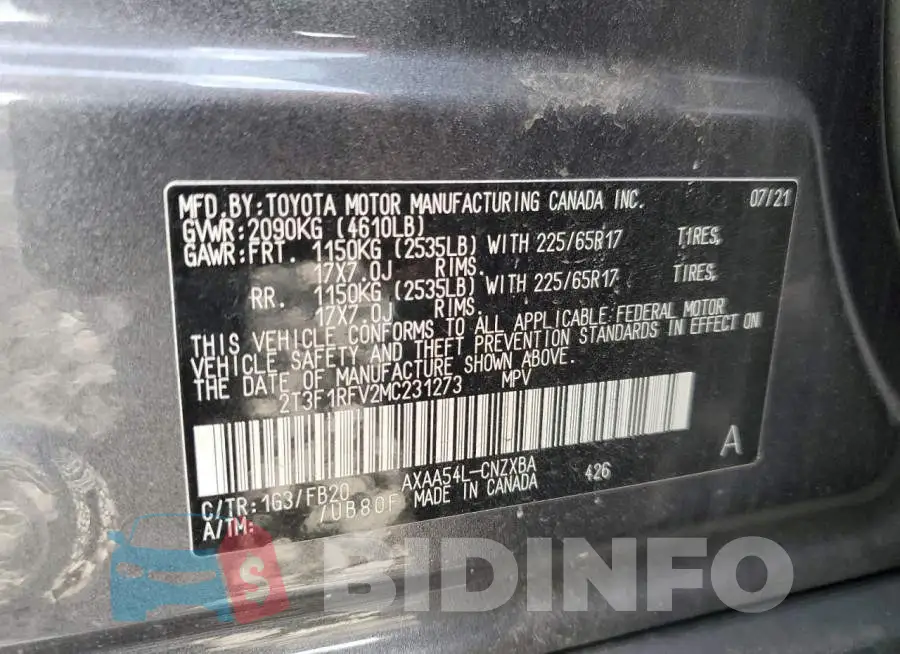 2T3F1RFV2MC231273 Photo# 10
